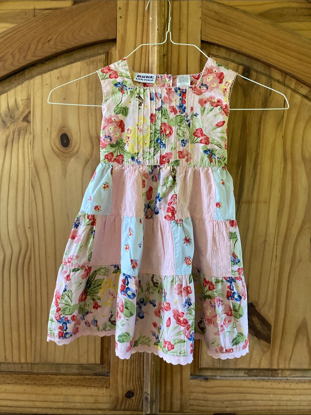 Girls Blueberi Boulevard pink blue patchwork flowers sleeveless dress size 5